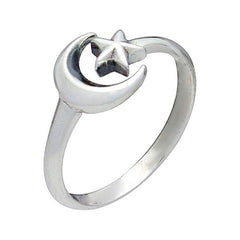 Adjustable Celestial Star and Moon Ring in Sterling Silver