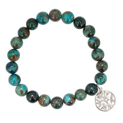 Tree of Life Charm on 8mm Chrysocolla Gemstone Bracelet