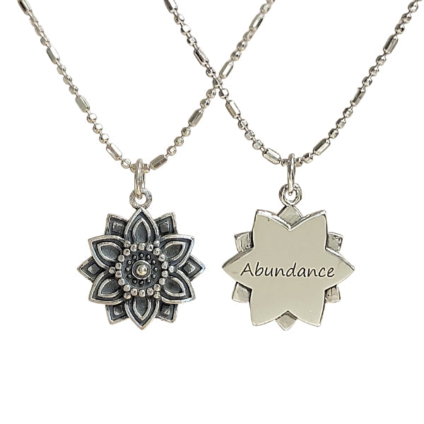 Abundance Mandala Affirmation Double Sided Necklace in Sterling Silver - 18