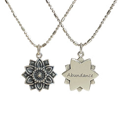 Abundance Mandala Affirmation Double Sided Necklace in Sterling Silver