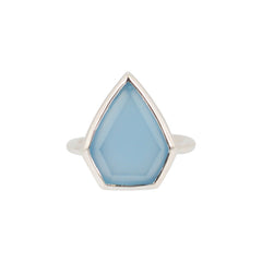 Geometric Blue Chalcedony Gemstone Ring in Silver