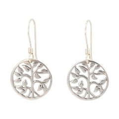 Detailed Family Tree of Life Dangle Earrings in Sterling Silver, Cut Out Design, #7084
