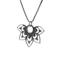 Openwork Lotus Half Mandala Pendant Necklace in Sterling Silver 20