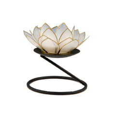 Capiz Lotus Tea Light Holder With Single Stand Set (Circle Base)