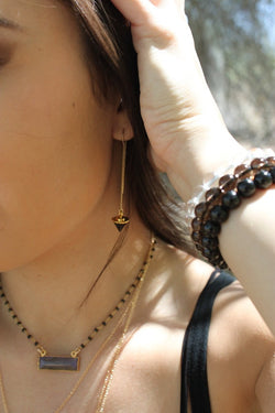 Gemstone Spike Gold Threader Dangle Earrings