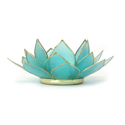Aquamarine Gemstone Lotus Tea Light Holder, Aquamarine