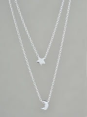 Moon and Star Layered Necklace Sterling Silver