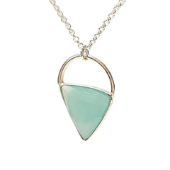 Limited Edition Aqua Chalcedony Gemstone Focal Pendant Necklace in Sterling Silver Adjustable 24