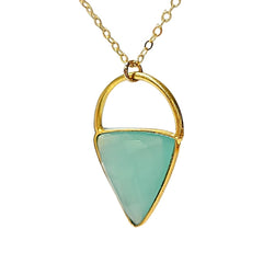 Limited Edition Aqua Chalcedony Gemstone Focal Pendant Necklace in Gold Vermeil Adjustable 24