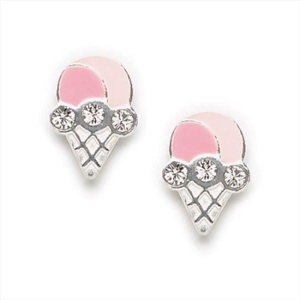 Cute Little Pink Enamel Ice Cream Cone Earrings with Swarovski Crystals