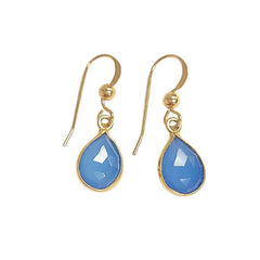 Gold Blue Chalcedony Teardrop Dangle Earrings, #6159-yg