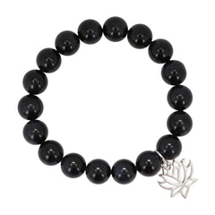 10mm Blue Tiger Eye Energy Bracelet with Lotus Charm