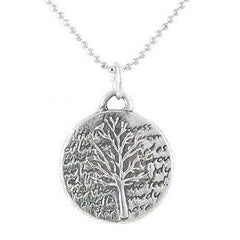 Small Round Reversible Tree of Life Pendant with Words of Inspiration in Sterling Silver on a 16