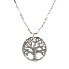 Round Cut Out Design Small Tree of Life Pendant in Sterling Silver on an 18