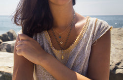 Dainty Throat Chakra Necklace with Dark Apatite Briolette on Gold Filled Chain
