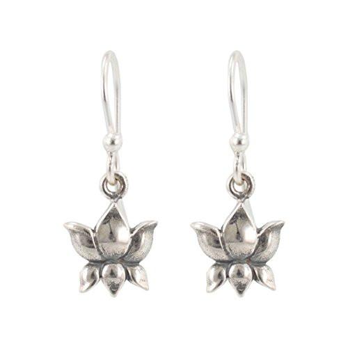 Small Lotus Bud Dangle Earrings in Sterling Silver