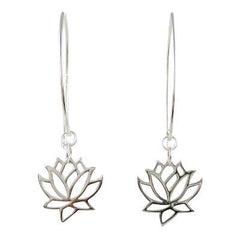 Lotus Flower Dangle Earrings in Sterling Silver