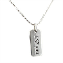 I Love You Engraved Word Pendant Necklace in Sterling Silver on a 18
