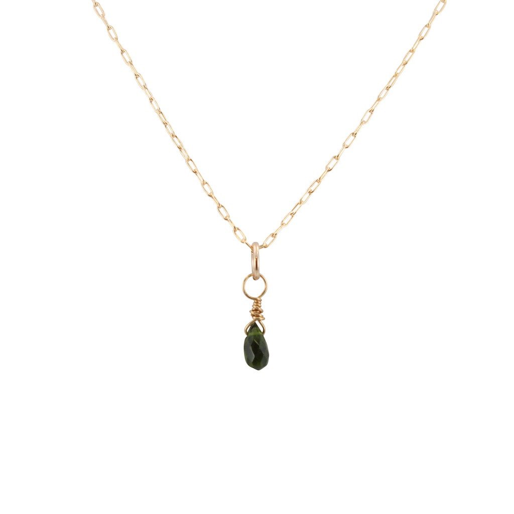 Dainty Green Chrome Diopside Briolette Necklace on Gold Filled Chain