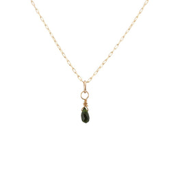 Dainty Green Chrome Diopside Briolette Necklace on Gold Filled Chain Dainty Green Chrome Diopside Briolette Necklace on Gold Filled Chain