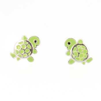 Tiny Green Enamel Turtle Stud Earrings