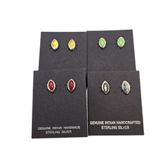 Limited Edition Navajo Indian Hand Crafted Medium Oval Stone and Sterling Silver Stud Earrings, Color Choice