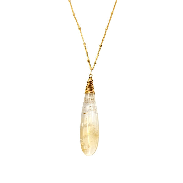 Limited Edition Long Citrine Gemstone Pendant on Adjustable 20-22 Inch Gold Filled Satellite Chain