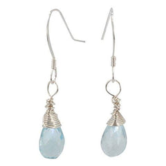 Blue Topaz Gemstone Dangle Earrings in Silver