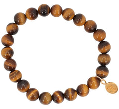 Balancing and Abundance - 8mm Tiger Eye Bracelet with Gold Om Charm