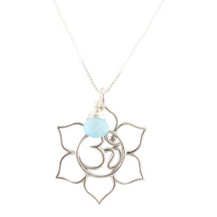 Flower and Om Necklace with Blue Chalcedony