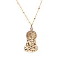 Detailed Sitting Young Buddha Necklace in Bronze on 20