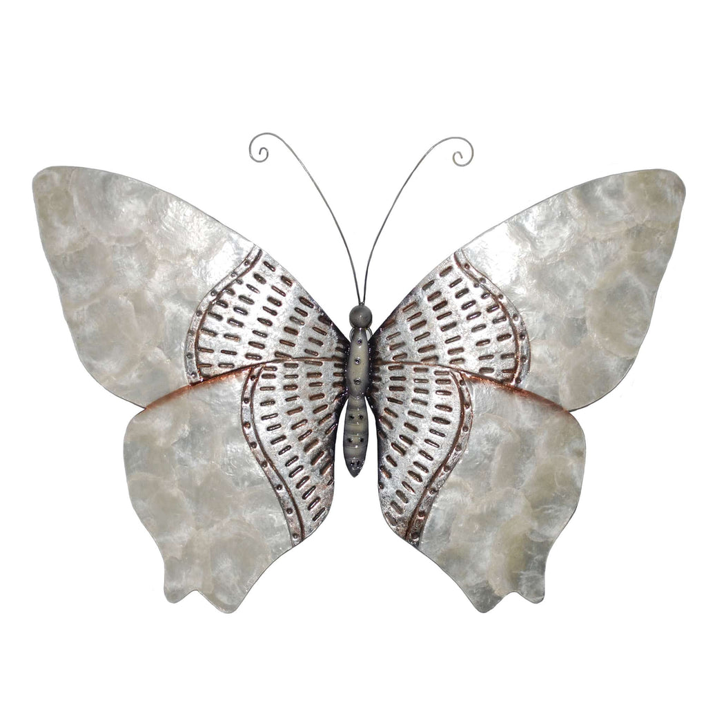 Butterfly Wall Decor Silver With Rust Dashes