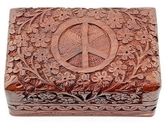 Peace Sign Carved Wooden Box