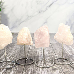 Mini Rose Quartz on Silver Metal Base - Rose Quartz Décor