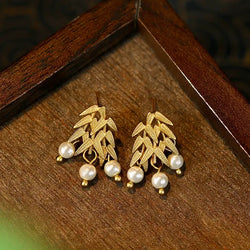 Gold Bamboos with Pearls Earrings