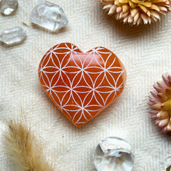 Engraved Peach Selenite Heart Crystal Valentine's Day: Small (~2