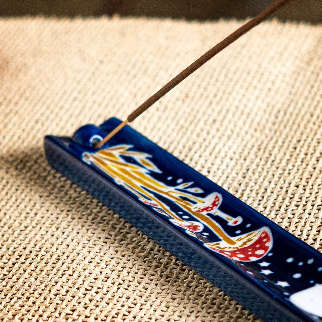 Handpainted Ceramic Incense Holder 9 inch L Toadstool (1/72)
