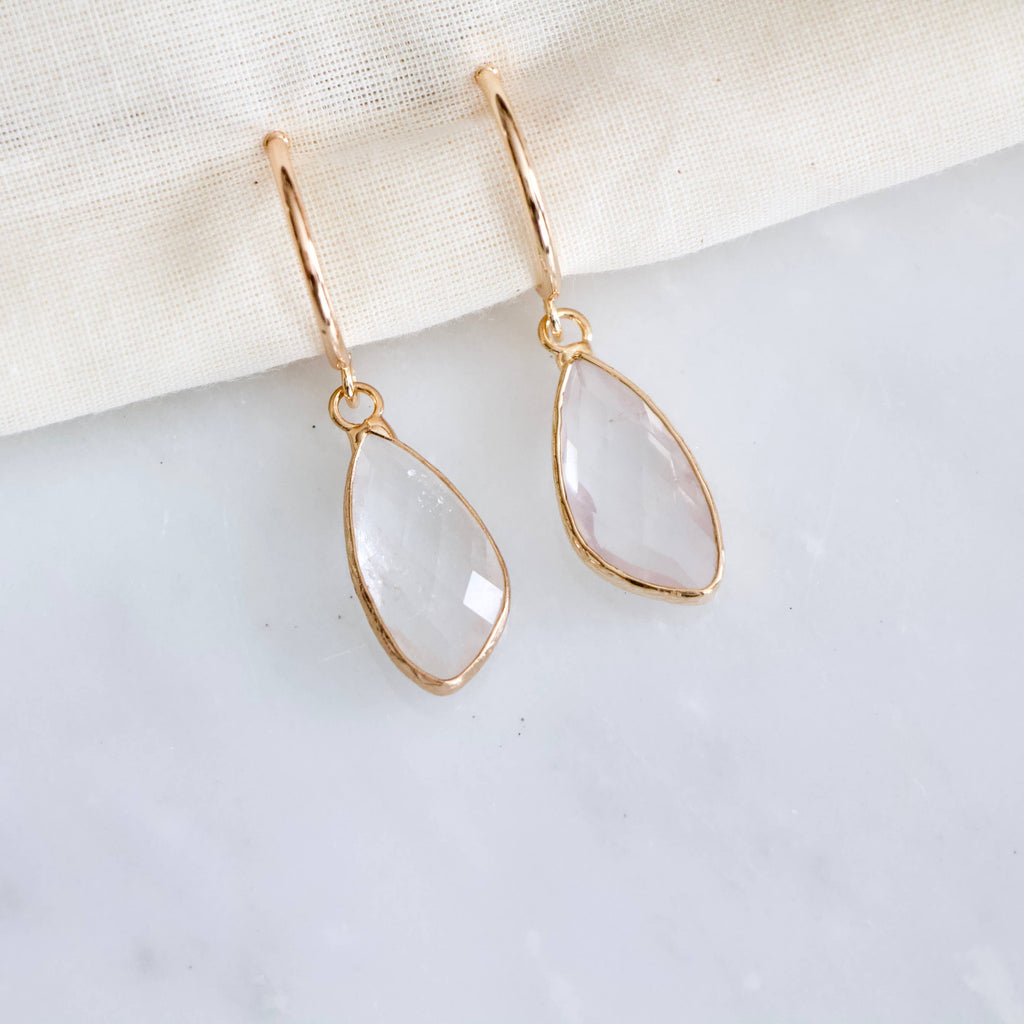 Stone Hoop Earrings - Amazonite, Labradorite, Quartz, Rose 