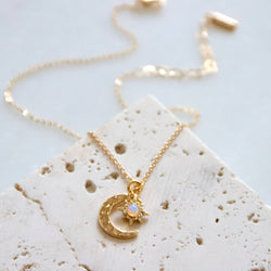 Opal Sun and Hammered Moon Necklace  