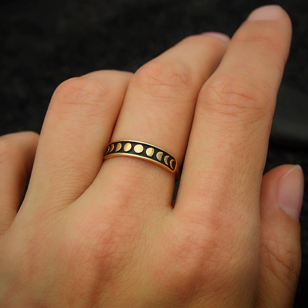 Sterling Silver or Bronze Moon Phases Ring: Recycled Sterling Silver / 11
