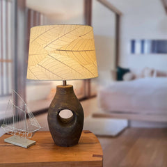 16 Inch Tapered Drum Shade Natural, Cocoa Leaves on Shade