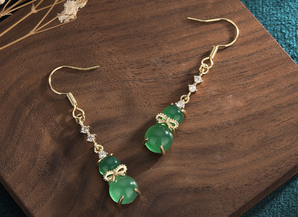 Jade Guard With Crystals Earrings