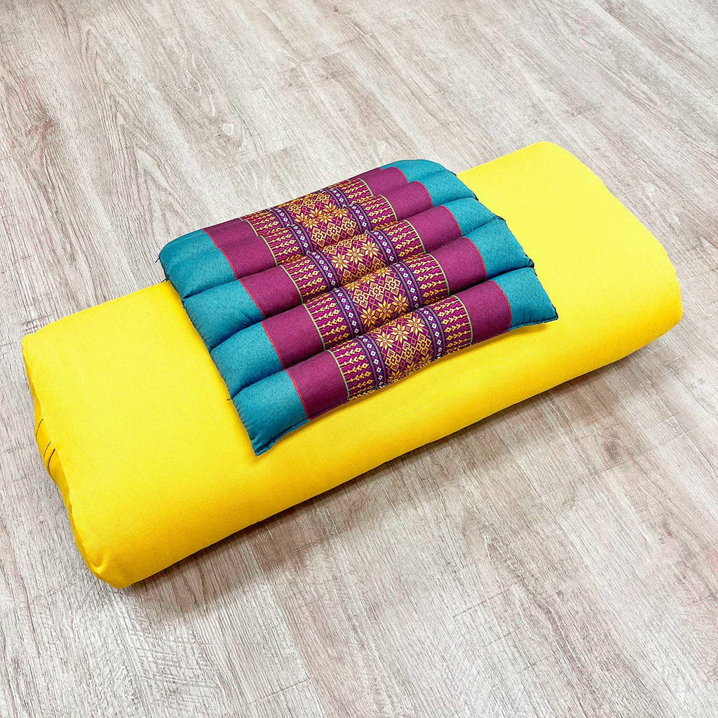 Zafuko Rollable Yoga & Meditation Cushion: Burgundy/Orange / Medium