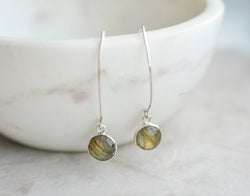 Silver Medium Marquis Round Gemstone Earrings - Labradorite