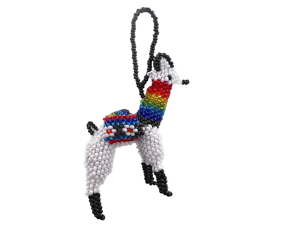 Beaded Llama Figurine Seed Bead Hanging Ornament