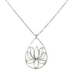 Silver Lotus Teardrop Necklace