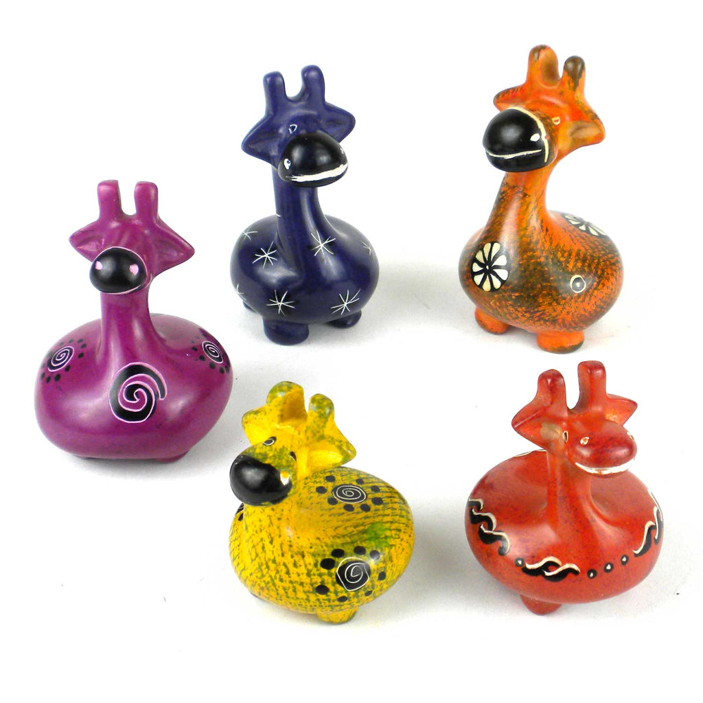 5-Pack - Soapstone Pot Belly Giraffe - Mini - Assorted Colors