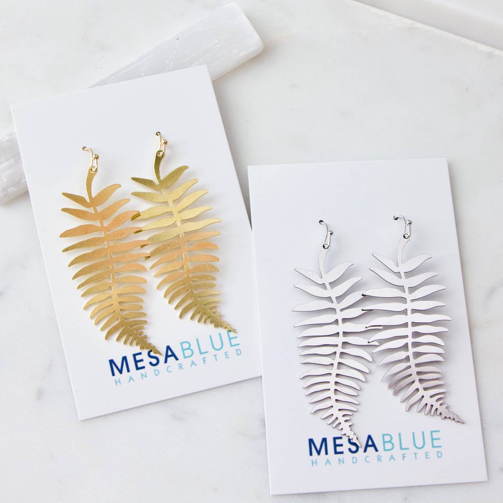 Brass Fern Leaf Earrings: Silver