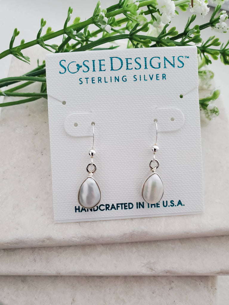 Sterling Silver Bezeled Teardrop Earring - Pearl