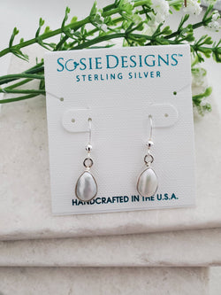 Sterling Silver Bezeled Teardrop Earring - Pearl